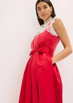 bonprix Bekleidung·Pullover & Strickjacken|Kleider^Dirndl mit Samt in Midilänge (2-tlg.Set) rot