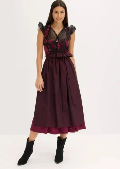 bonprix Bekleidung·Pullover & Strickjacken|Kleider^Dirndl mit Samt in Midilänge (2-tlg.Set) dunkelrot