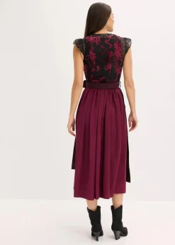 bonprix Bekleidung·Pullover & Strickjacken|Kleider^Dirndl mit Samt in Midilänge (2-tlg.Set) dunkelrot
