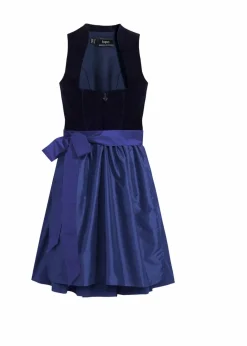 bonprix Kleider|Bekleidung·Pullover & Strickjacken^Dirndl mit Samt-Mieder und Satin-Schürze (2-tlg.Set) dunkelblau/mitternachtsblau