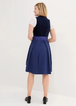 bonprix Kleider|Bekleidung·Pullover & Strickjacken^Dirndl mit Samt-Mieder und Satin-Schürze (2-tlg.Set) dunkelblau/mitternachtsblau