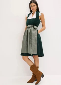 bonprix Bekleidung·Pullover & Strickjacken|Kleider^Dirndl mit Samt-Mieder und Satin-Schürze (2-tlg.Set) dunkeloliv/oliv