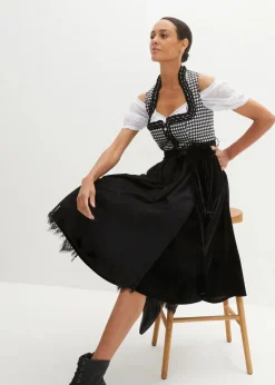 bonprix Bekleidung·Pullover & Strickjacken|Kleider^Dirndl mit Samtrock (2-tlg.Set) schwarz/wollweiß bedruckt