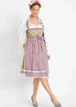 bonprix Bekleidung·Pullover & Strickjacken|Kleider^Dirndl mit Schürze, knieumspielend (2-tlg. Set) new beige gemustert