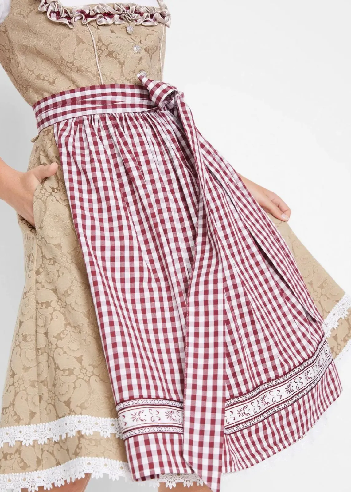bonprix Bekleidung·Pullover & Strickjacken|Kleider^Dirndl mit Schürze, knieumspielend (2-tlg. Set) new beige gemustert
