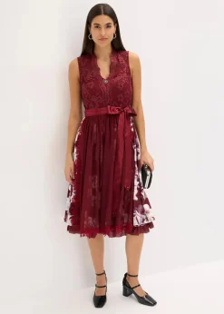 bonprix Kleider^Dirndl mit Stickerei und Samtrock (2-tlg.Set) rubinrot geblümt