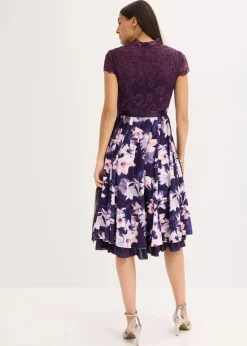 bonprix Bekleidung·Pullover & Strickjacken|Kleider^Dirndl mit Stickerei und Samtrock (2-tlg.Set) dunkelblau geblümt
