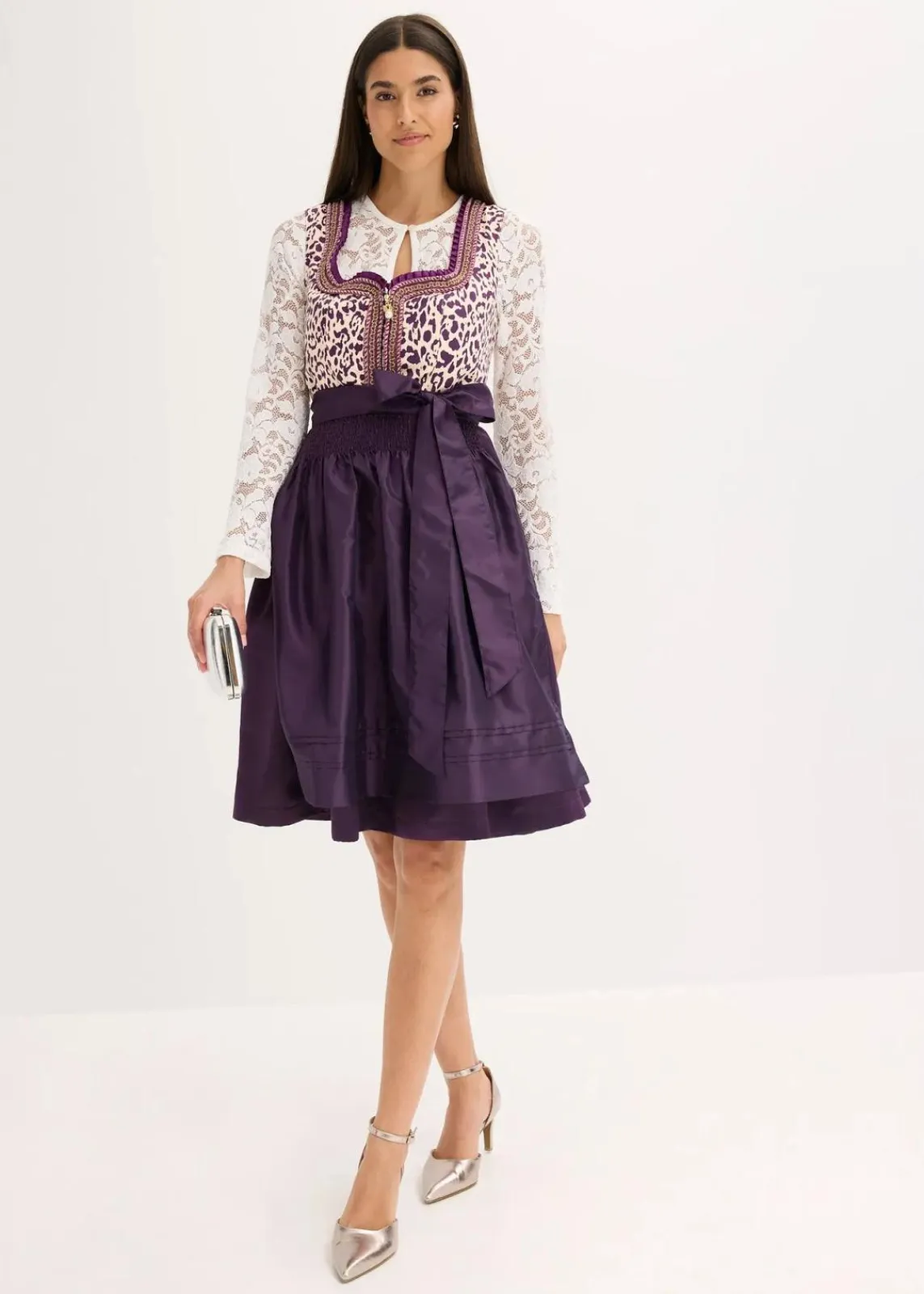 bonprix Bekleidung·Pullover & Strickjacken|Kleider^Dirndl und Schürze (2-tlg.Set) dunkellila/kieselbeige