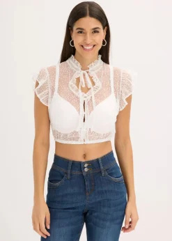 bonprix Bekleidung·Jacken & Mäntel|Blusen & Tuniken^Dirndlbluse aus zartem Tüll mit Punktemuster weiß