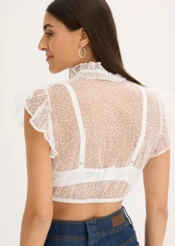 bonprix Bekleidung·Jacken & Mäntel|Blusen & Tuniken^Dirndlbluse aus zartem Tüll mit Punktemuster weiß