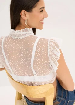 bonprix Bekleidung·Jacken & Mäntel|Blusen & Tuniken^Dirndlbluse aus zartem Tüll mit Punktemuster weiß