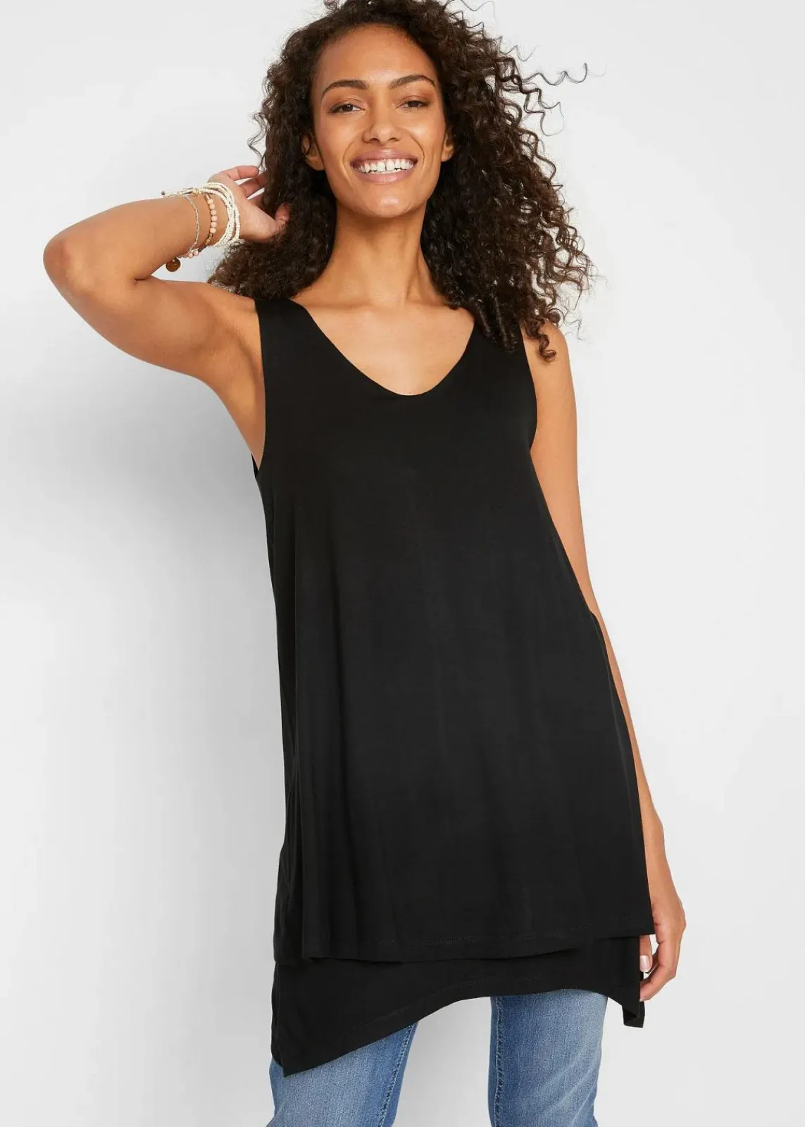 bonprix Nachhaltigere Materialien|Shirts & Tops^Doppellagiges Long-Top aus Viskose-Mix schwarz
