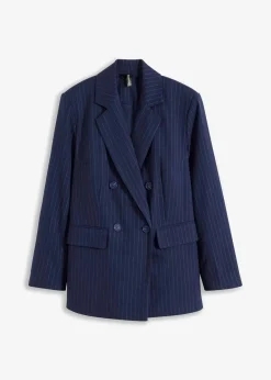 bonprix Bekleidung·Basics|Blazer^Doppelreihiger Blazer aus Viskose-Mix dunkelblau/wollweiß längs gestreift