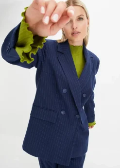 bonprix Bekleidung·Basics|Blazer^Doppelreihiger Blazer aus Viskose-Mix dunkelblau/wollweiß längs gestreift