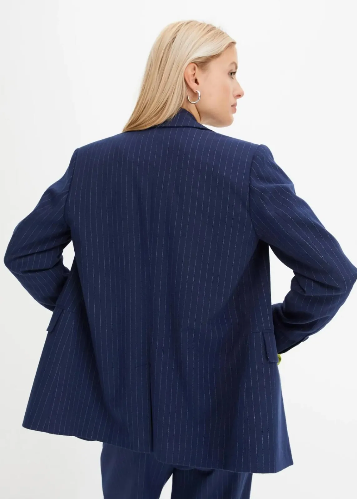 bonprix Bekleidung·Basics|Blazer^Doppelreihiger Blazer aus Viskose-Mix dunkelblau/wollweiß längs gestreift