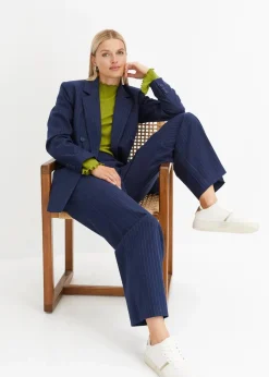 bonprix Bekleidung·Basics|Blazer^Doppelreihiger Blazer aus Viskose-Mix dunkelblau/wollweiß längs gestreift
