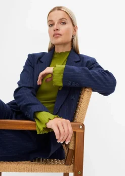 bonprix Bekleidung·Basics|Blazer^Doppelreihiger Blazer aus Viskose-Mix dunkelblau/wollweiß längs gestreift