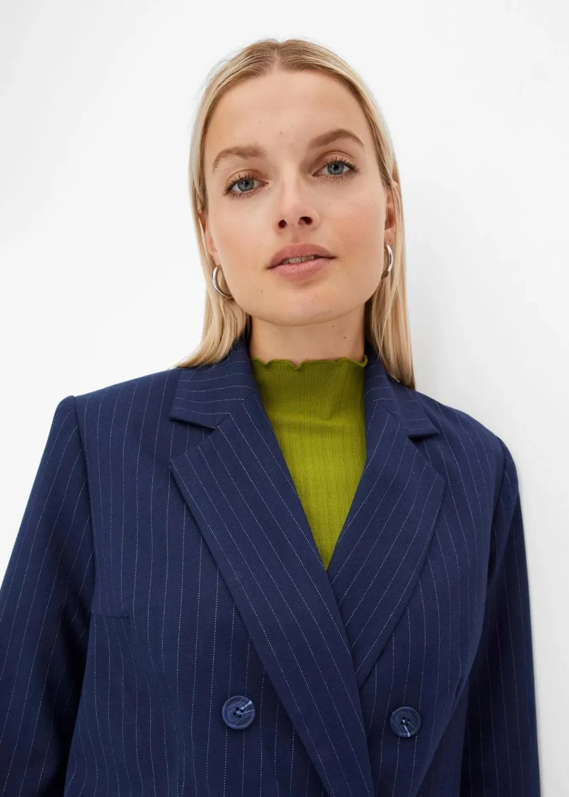 bonprix Bekleidung·Basics|Blazer^Doppelreihiger Blazer aus Viskose-Mix dunkelblau/wollweiß längs gestreift