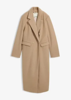bonprix Bekleidung·Hosen|Nachhaltigere Materialien^Doppelreihiger Mantel in Wolloptik khakibeige