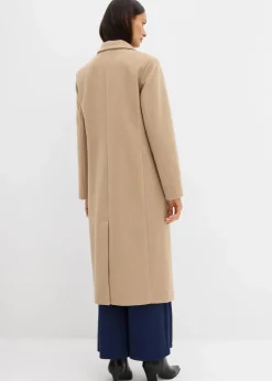 bonprix Bekleidung·Hosen|Nachhaltigere Materialien^Doppelreihiger Mantel in Wolloptik khakibeige