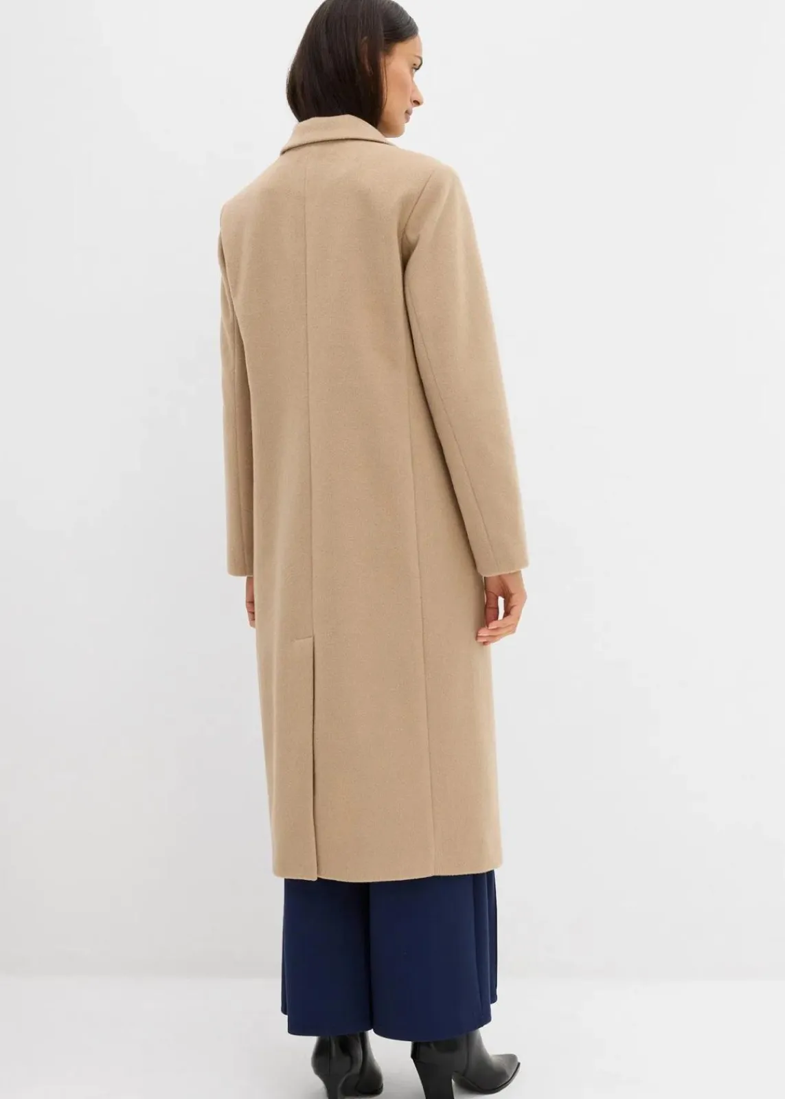 bonprix Bekleidung·Hosen|Nachhaltigere Materialien^Doppelreihiger Mantel in Wolloptik khakibeige