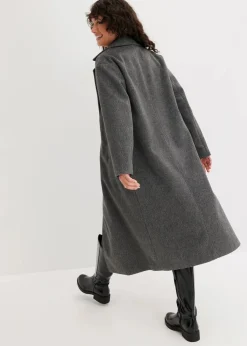 bonprix Jacken & Mäntel|Kurzgrößen^Doppelreihiger Oversize-Mantel in Wolloptik anthrazit meliert