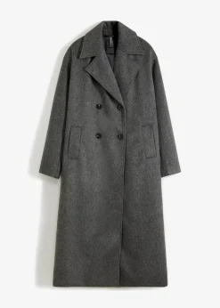bonprix Kurzgrößen|Bekleidung·Hosen^Doppelreihiger Oversize-Mantel in Wolloptik anthrazit meliert