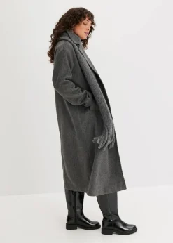 bonprix Kurzgrößen|Bekleidung·Hosen^Doppelreihiger Oversize-Mantel in Wolloptik anthrazit meliert