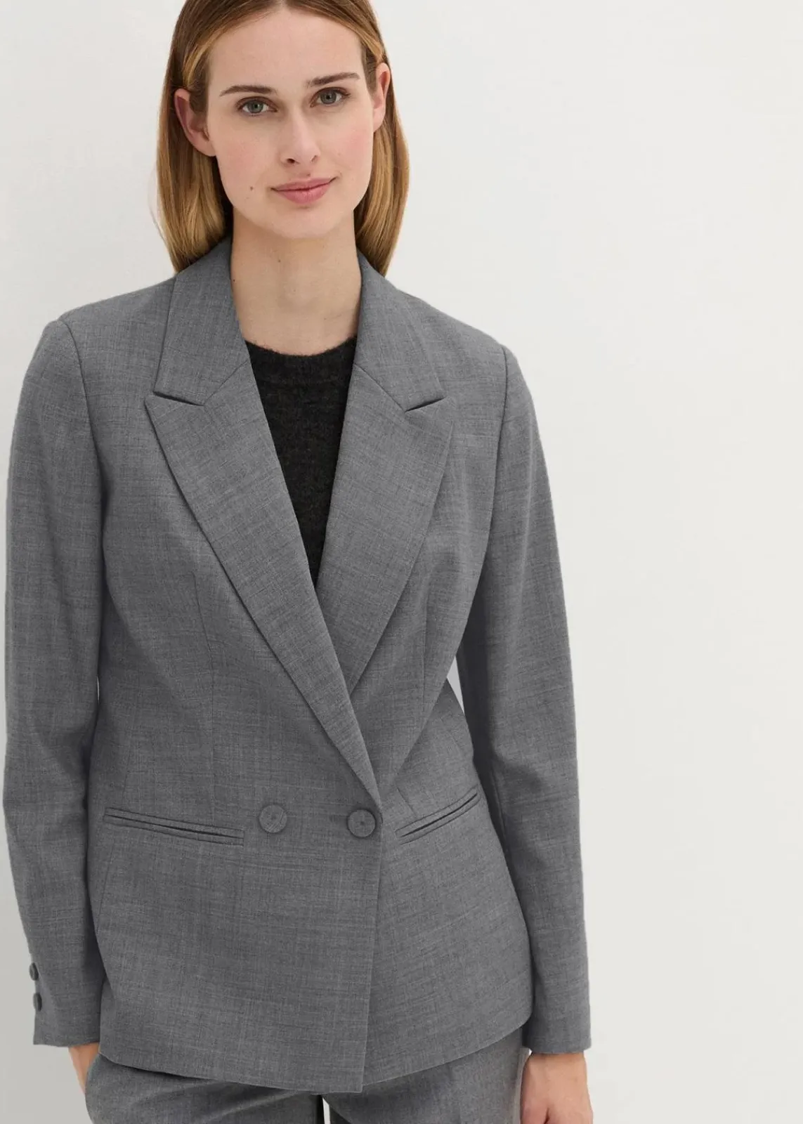 bonprix Bekleidung·Basics|Blazer^Doppelreihiger Wollblazer mittelgrau meliert