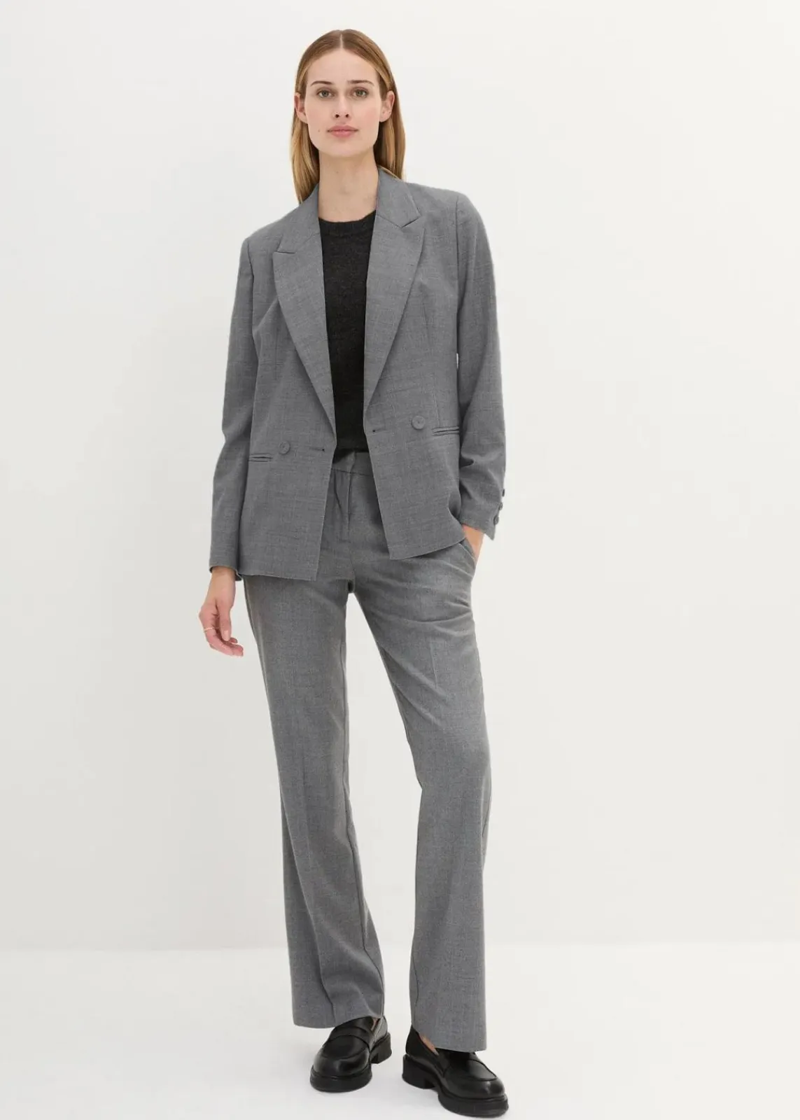 bonprix Bekleidung·Basics|Blazer^Doppelreihiger Wollblazer mittelgrau meliert