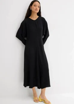 bonprix Kleider|Bekleidung·Pullover & Strickjacken^Drapiertes Midikleid schwarz