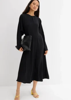 bonprix Kleider|Bekleidung·Pullover & Strickjacken^Drapiertes Midikleid schwarz