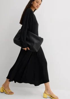 bonprix Kleider|Bekleidung·Pullover & Strickjacken^Drapiertes Midikleid schwarz