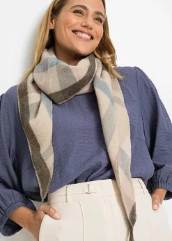 bonprix Schals & Tücher|Schuhe & Accessoires In Spezialgrößen·Tücher & Ponchos^Dreieckstuch beige/hellblau/dunkelgrau kariert