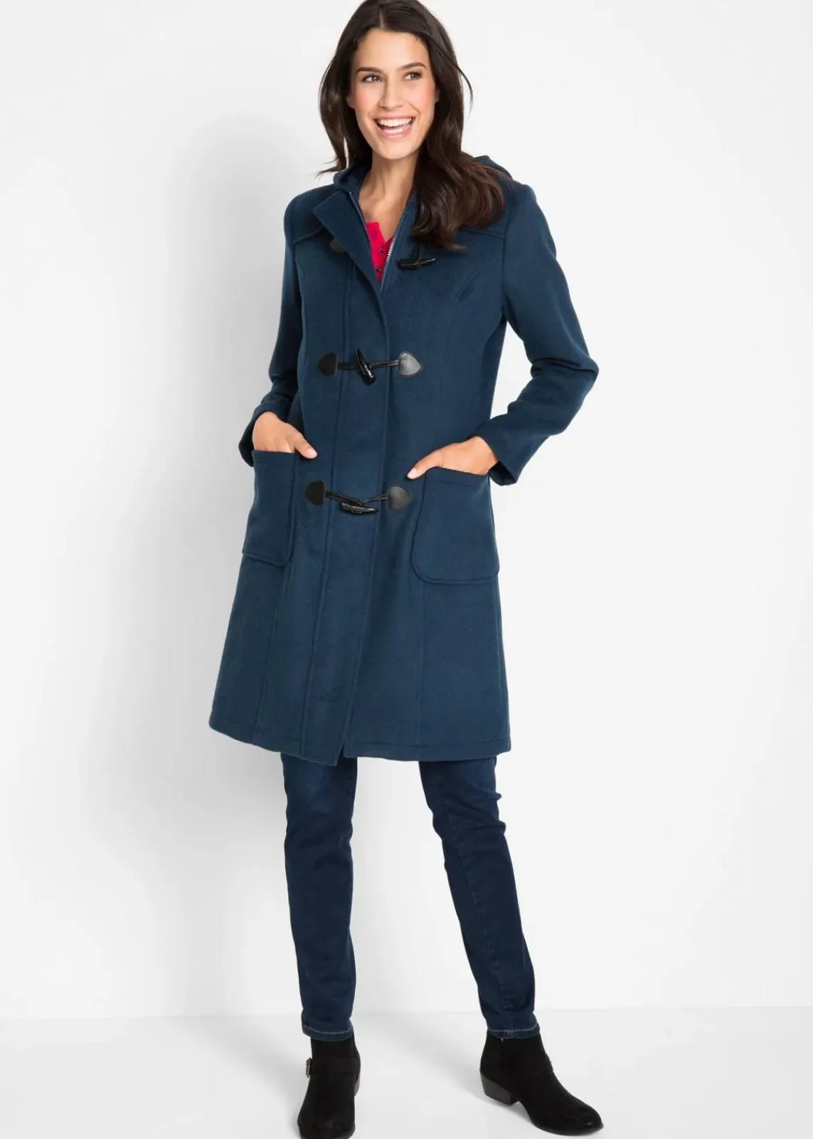 bonprix Jacken & Mäntel|Bekleidung·Hosen^Dufflecoat in Wolloptik dunkelblau
