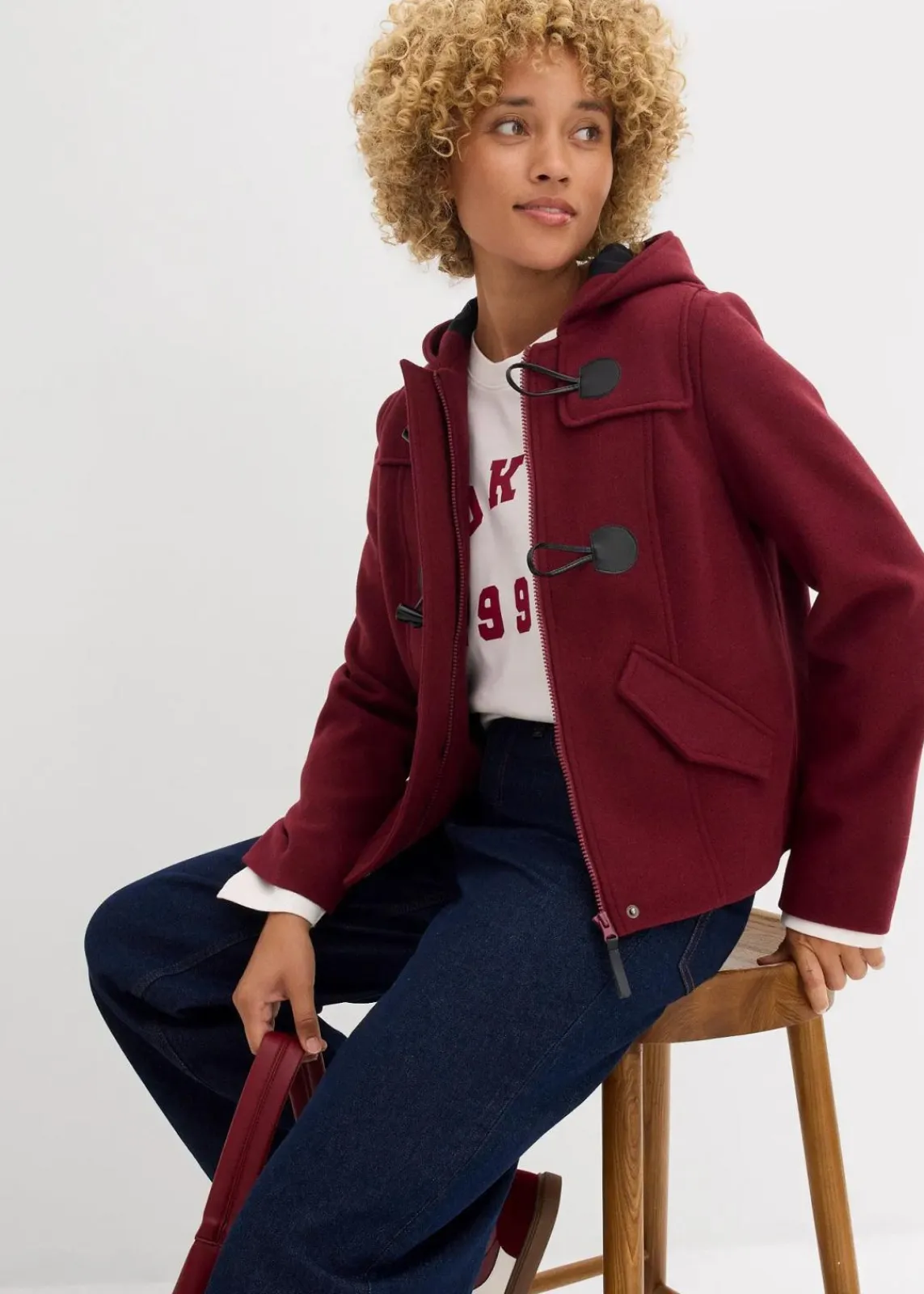 bonprix Jacken & Mäntel|Bekleidung·Hosen^Duffle-Jacke, Wollimitat dunkelbeere