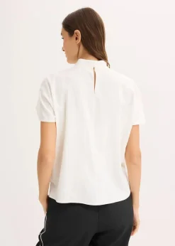 bonprix Blusen & Tuniken|Bekleidung·Jacken & Mäntel^Elegante Kurzarmbluse aus glänzenden Satin wollweiß