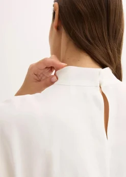 bonprix Blusen & Tuniken|Bekleidung·Jacken & Mäntel^Elegante Kurzarmbluse aus glänzenden Satin wollweiß