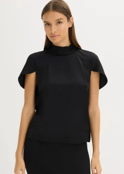 bonprix Bekleidung·Jacken & Mäntel|Blusen & Tuniken^Elegante Kurzarmbluse aus glänzenden Satin schwarz
