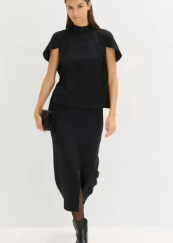 bonprix Bekleidung·Jacken & Mäntel|Blusen & Tuniken^Elegante Kurzarmbluse aus glänzenden Satin schwarz