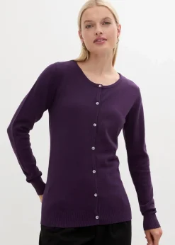 bonprix Bekleidung·Umstandsmode|Strickmode^Enge Feinstrickjacke dunkellila