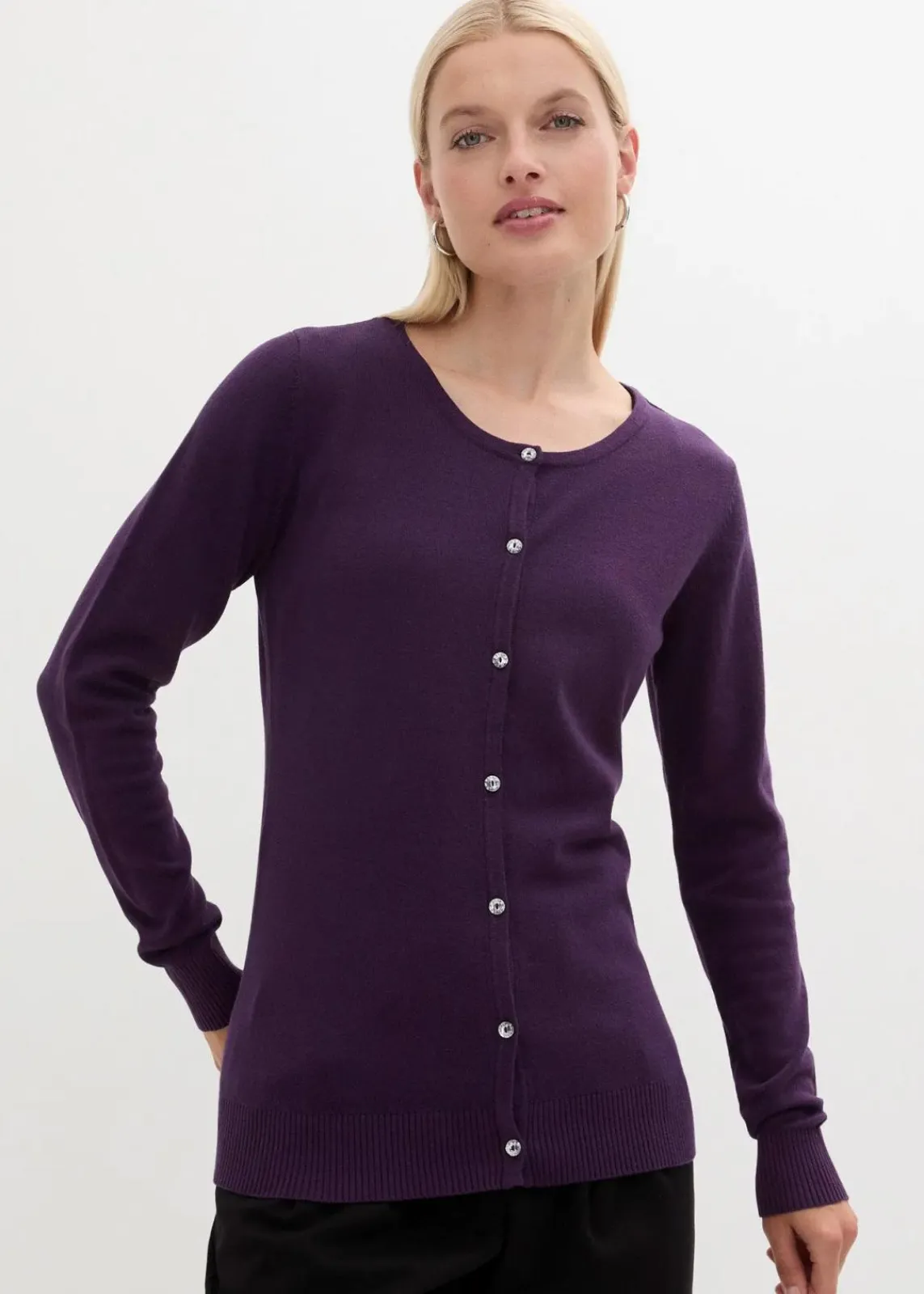 bonprix Bekleidung·Umstandsmode|Strickmode^Enge Feinstrickjacke dunkellila