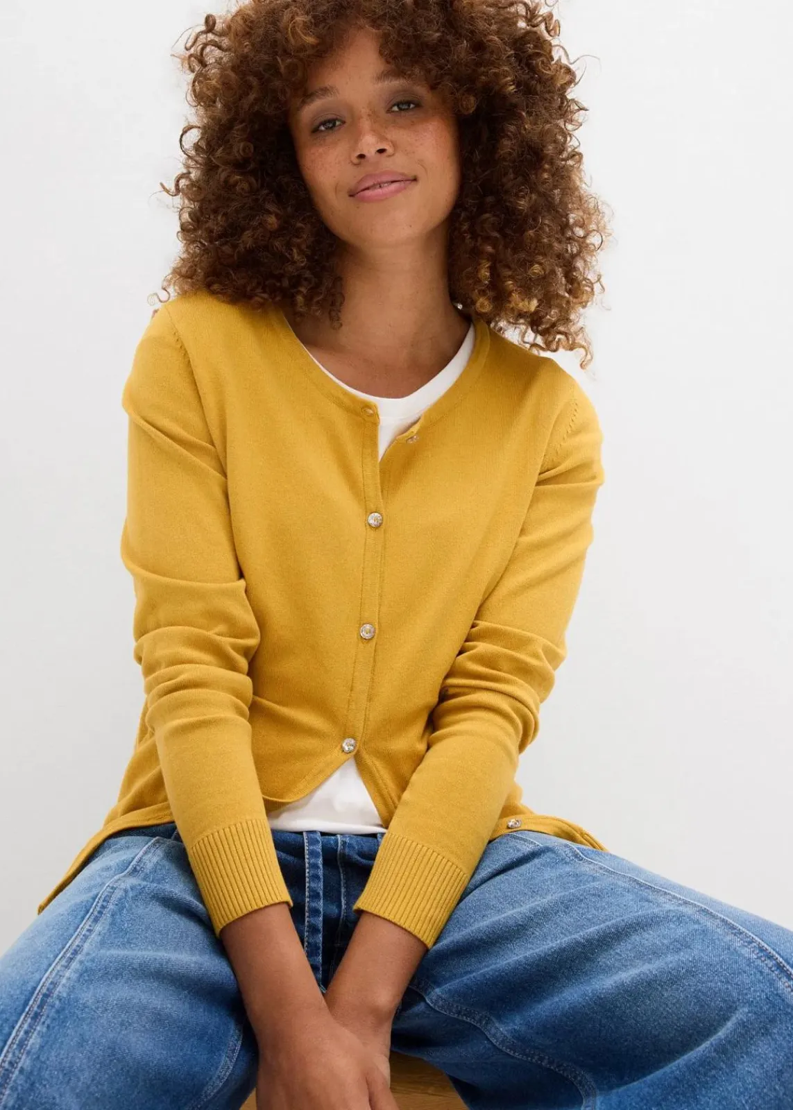 bonprix Bekleidung·Umstandsmode|Strickmode^Enge Feinstrickjacke senfgelb