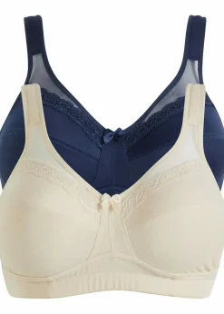 bonprix Große Cups D-H|Bhs^Entlastungs-BH ohne Bügel mit gepolsterten Trägern (2er Pack) sandbeige+dunkelblau