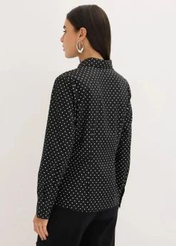 bonprix Bekleidung·Jacken & Mäntel|Blusen & Tuniken^2er Pack Hemdblusen mit Baumwolle weiß uni und schwarz/weiß gepunktet