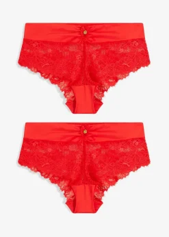 bonprix Wäsche·Dessous|Wäsche·Höschen^(2er Pack) Panty aus zarter Spitze erdbeere