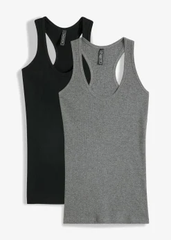 bonprix Unterhemden|Basics^2er-Pack Ripp-Tanktop schwarz + grau meliert