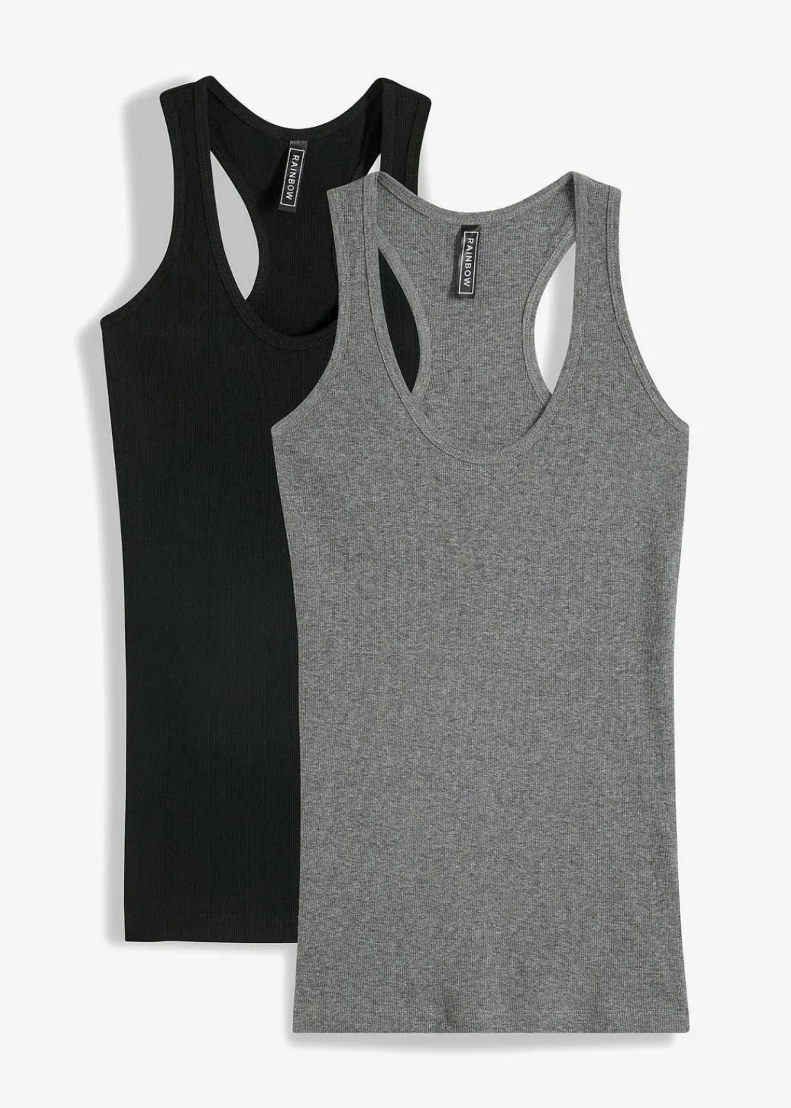 bonprix Unterhemden|Basics^2er-Pack Ripp-Tanktop schwarz + grau meliert