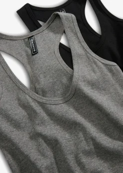 bonprix Unterhemden|Basics^2er-Pack Ripp-Tanktop schwarz + grau meliert