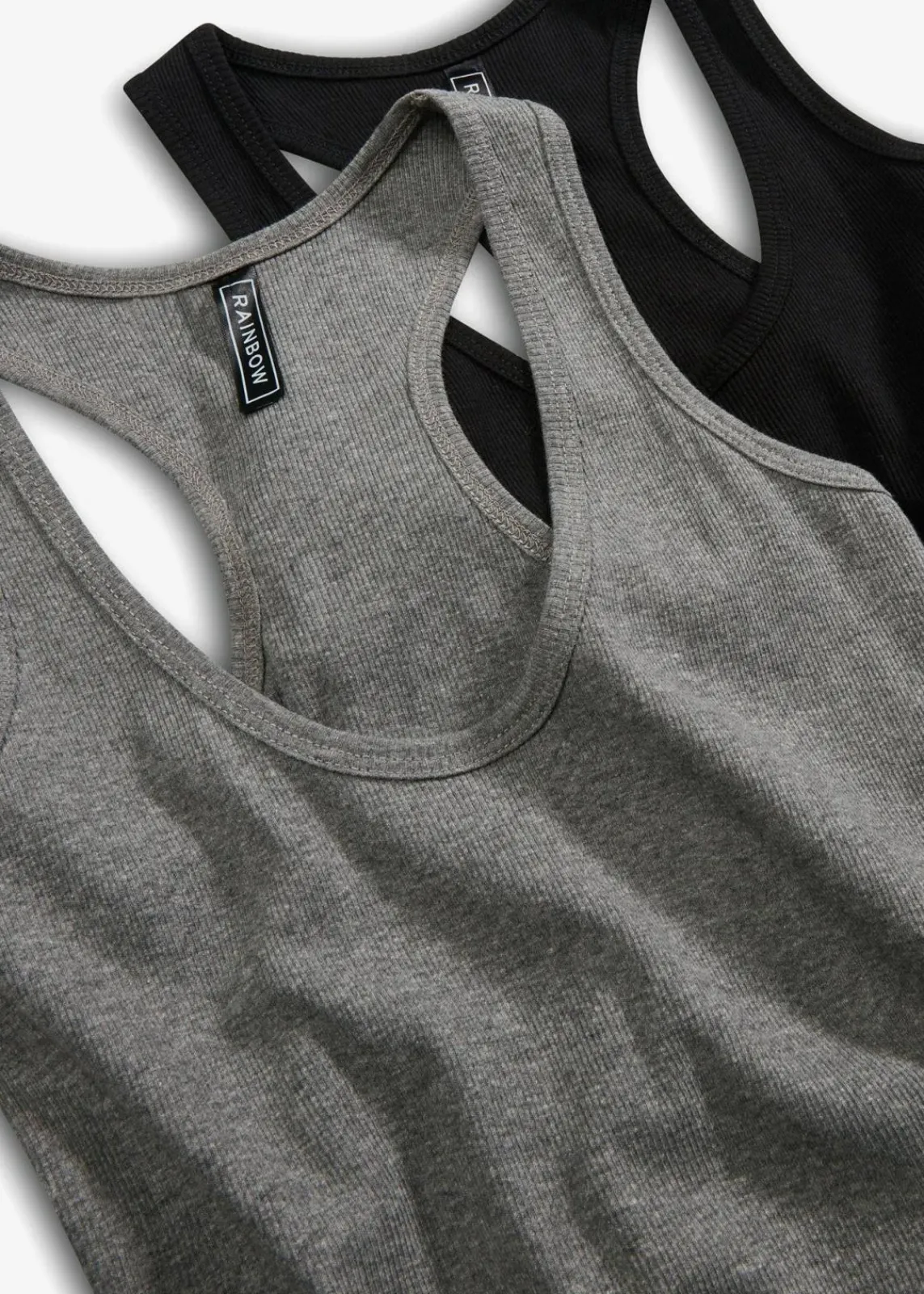 bonprix Unterhemden|Basics^2er-Pack Ripp-Tanktop schwarz + grau meliert
